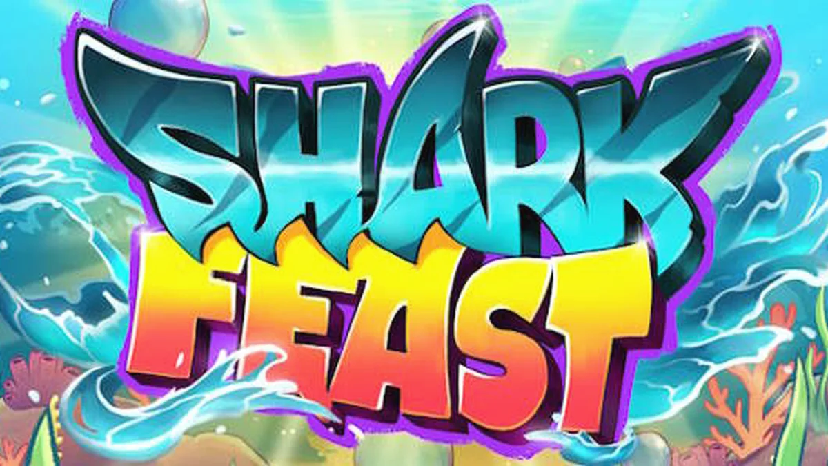 Tampilan visual permainan slot Shark Feast dengan tema bawah laut neon